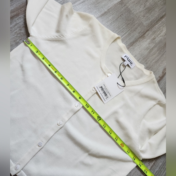 NWT Paire Cardigan Ivory Button Down Ribbed Stretchy Long Sleeve Round Neck Sz L - Picture 6 of 8